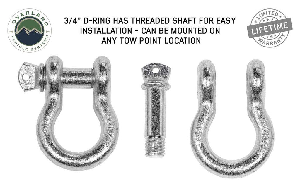 Overland Vehicle Systems 19019905 Recovery Shackle 3/4" 4.75 Ton Zinc