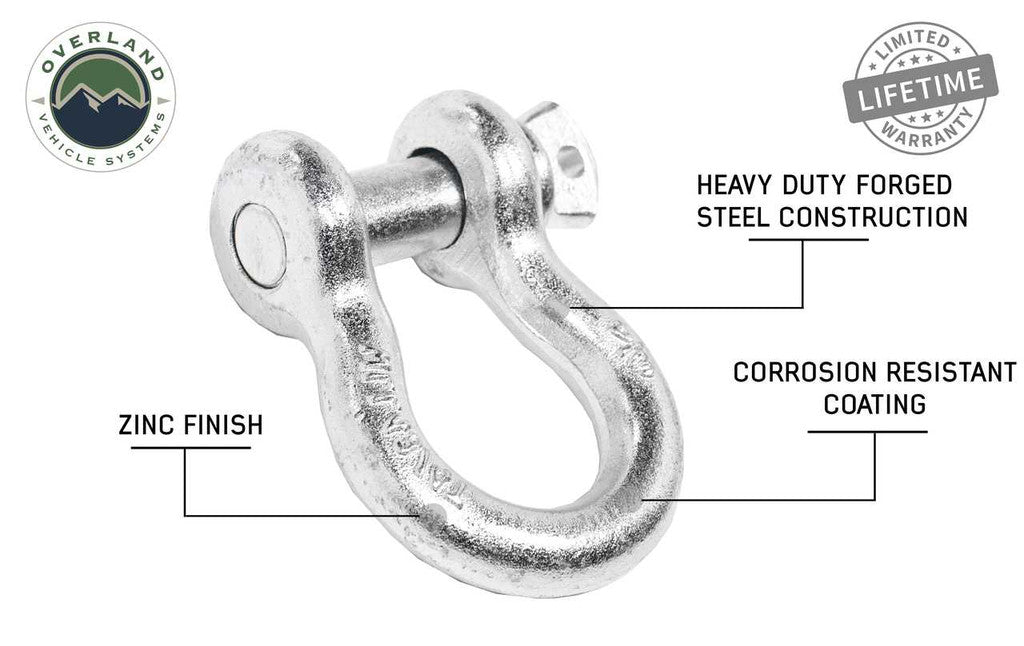 Overland Vehicle Systems 19019905 Recovery Shackle 3/4" 4.75 Ton Zinc