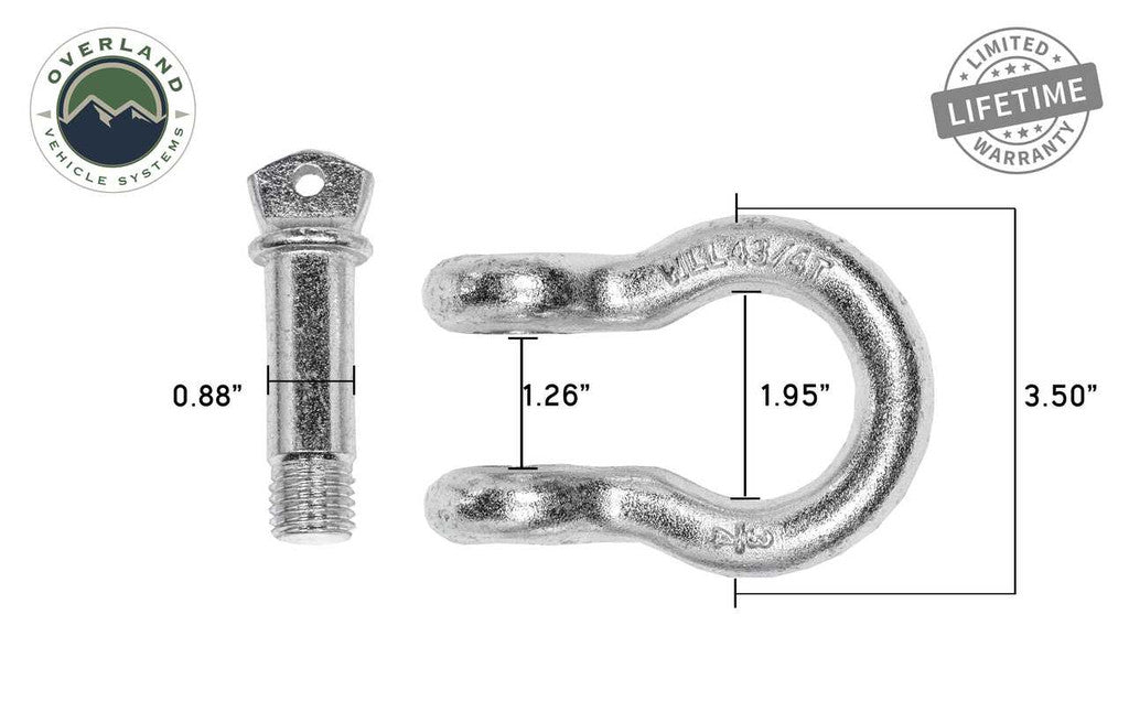 Overland Vehicle Systems 19019905 Recovery Shackle 3/4" 4.75 Ton Zinc