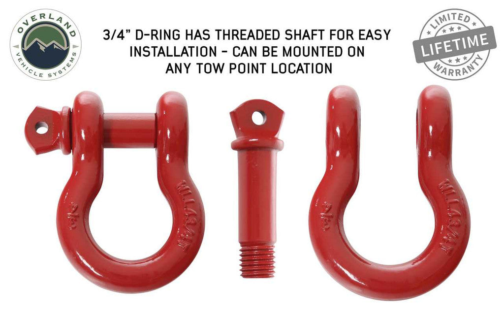 Overland Vehicle Systems 19019904 Recovery Shackle 3/4" 4.75 Ton Red