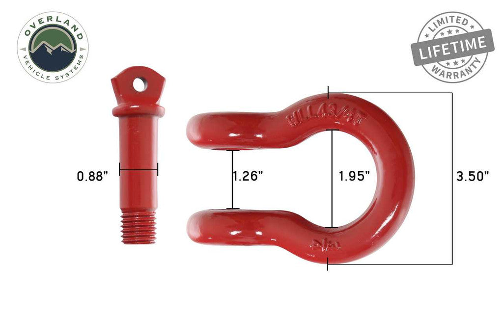 Overland Vehicle Systems 19019904 Recovery Shackle 3/4" 4.75 Ton Red