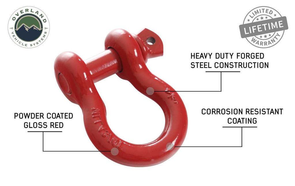 Overland Vehicle Systems 19019904 Recovery Shackle 3/4" 4.75 Ton Red