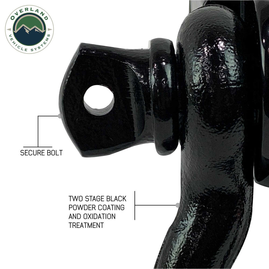 Overland Vehicle Systems Receiver Mount Recovery Shackle 3/4" 4.75 Ton With Dual Hole Black Universal