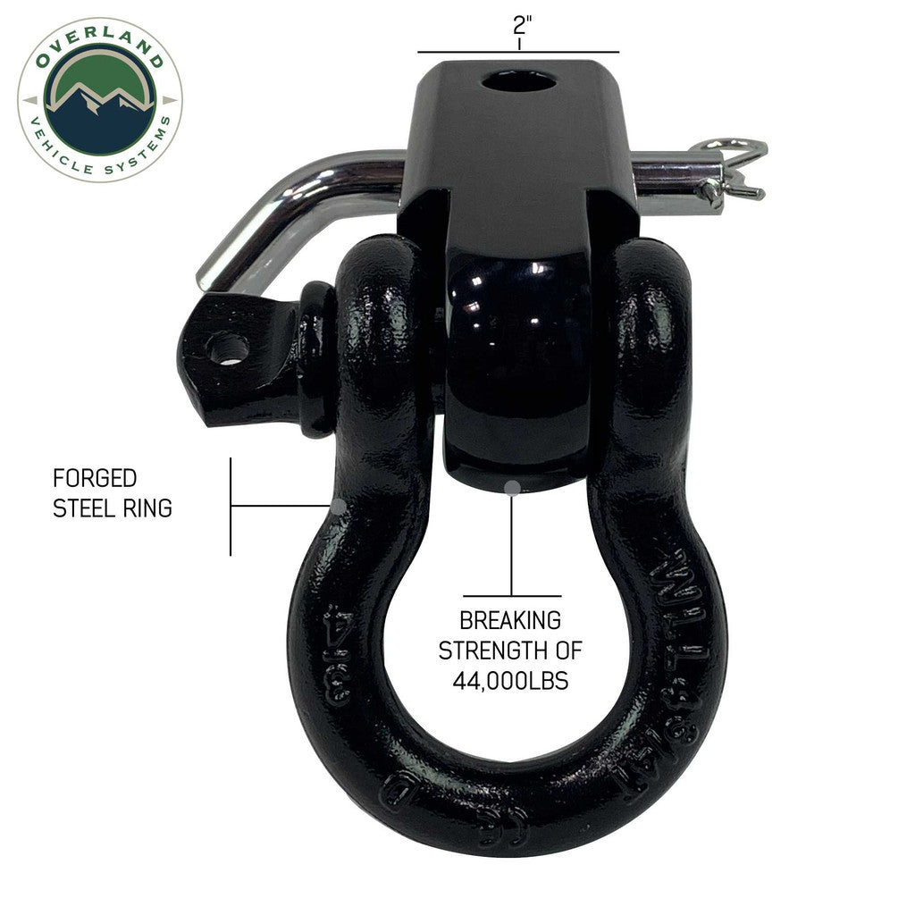 Overland Vehicle Systems Receiver Mount Recovery Shackle 3/4" 4.75 Ton With Dual Hole Black Universal