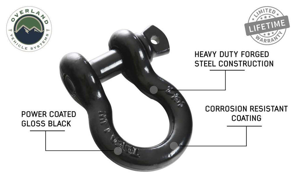 Overland Vehicle Systems 19019901 Recovery Shackle 3/4" 4.75 Ton Black