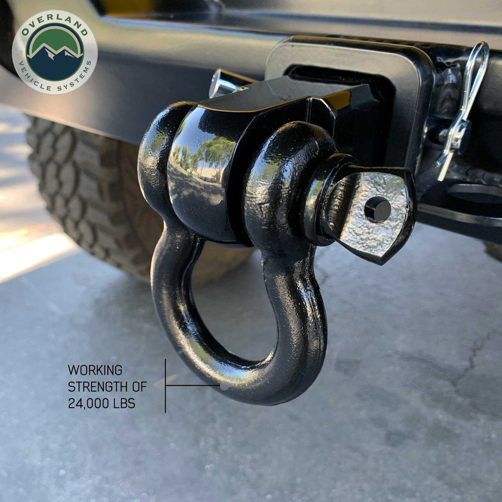 Overland Vehicle Systems Receiver Mount Recovery Shackle 3/4" 4.75 Ton With Dual Hole Black Universal