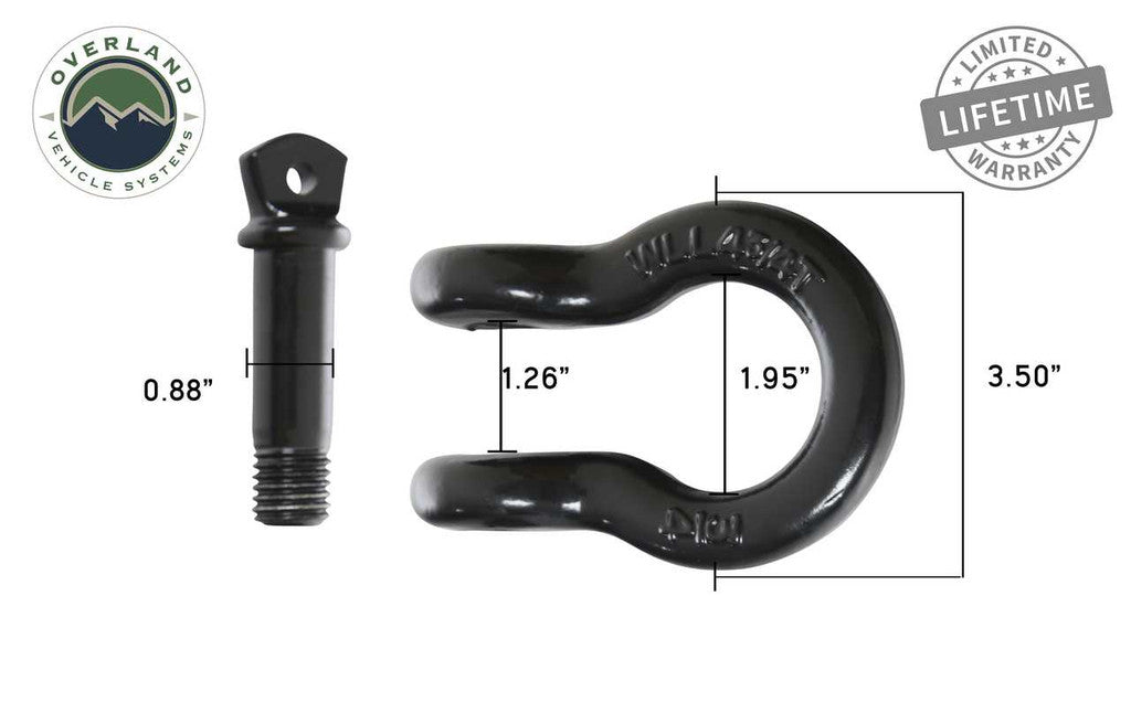 Overland Vehicle Systems 19019901 Recovery Shackle 3/4" 4.75 Ton Black