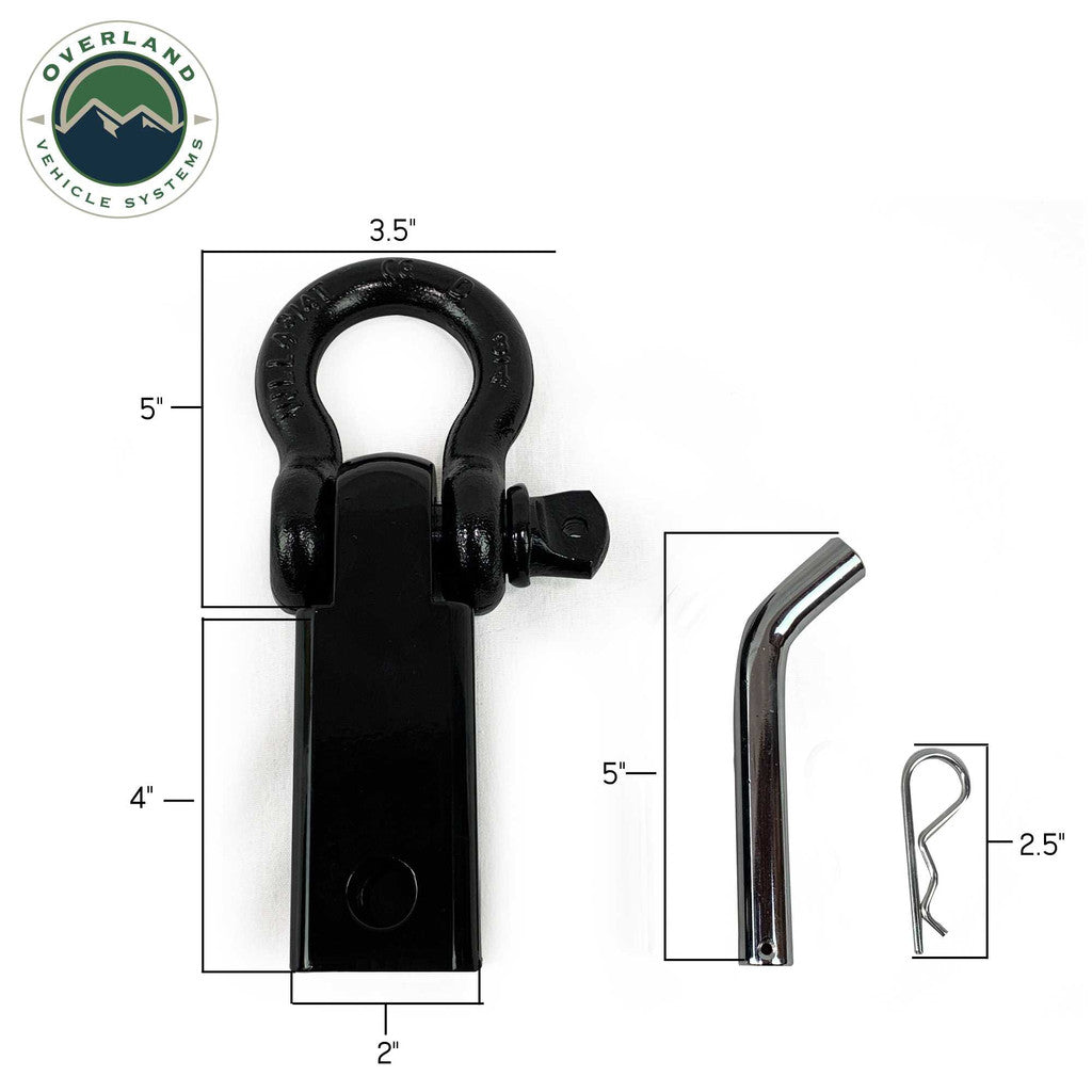 Overland Vehicle Systems Receiver Mount Recovery Shackle 3/4" 4.75 Ton With Dual Hole Black Universal