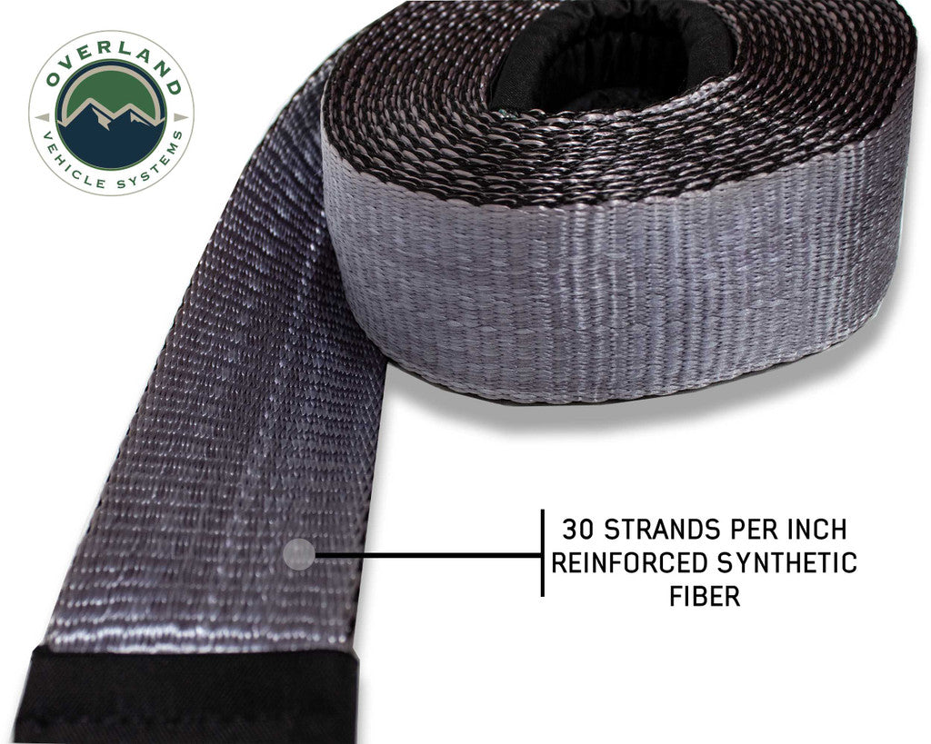 Overland Vehicle Systems Tow Strap 30,000 lb. 3" x 30' Gray With Black Ends & Storage Bag