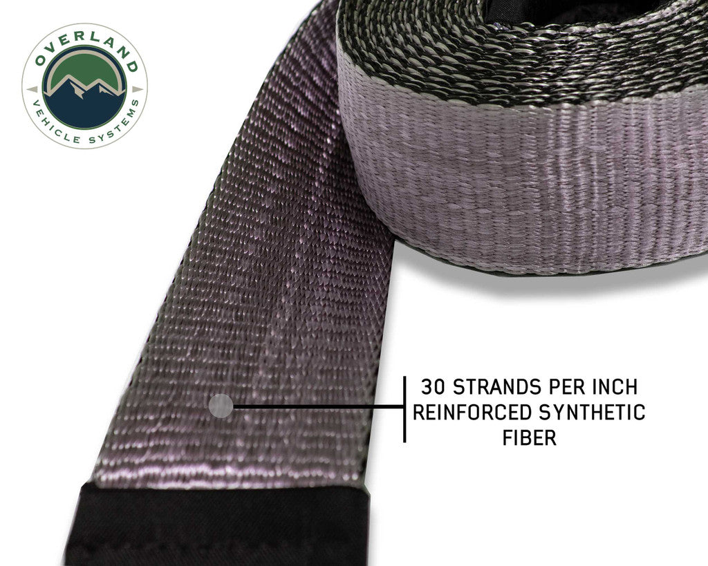 Overland Vehicle Systems Tow Strap 20,000 lb. 2" x 30' Gray With Black Ends & Storage Bag