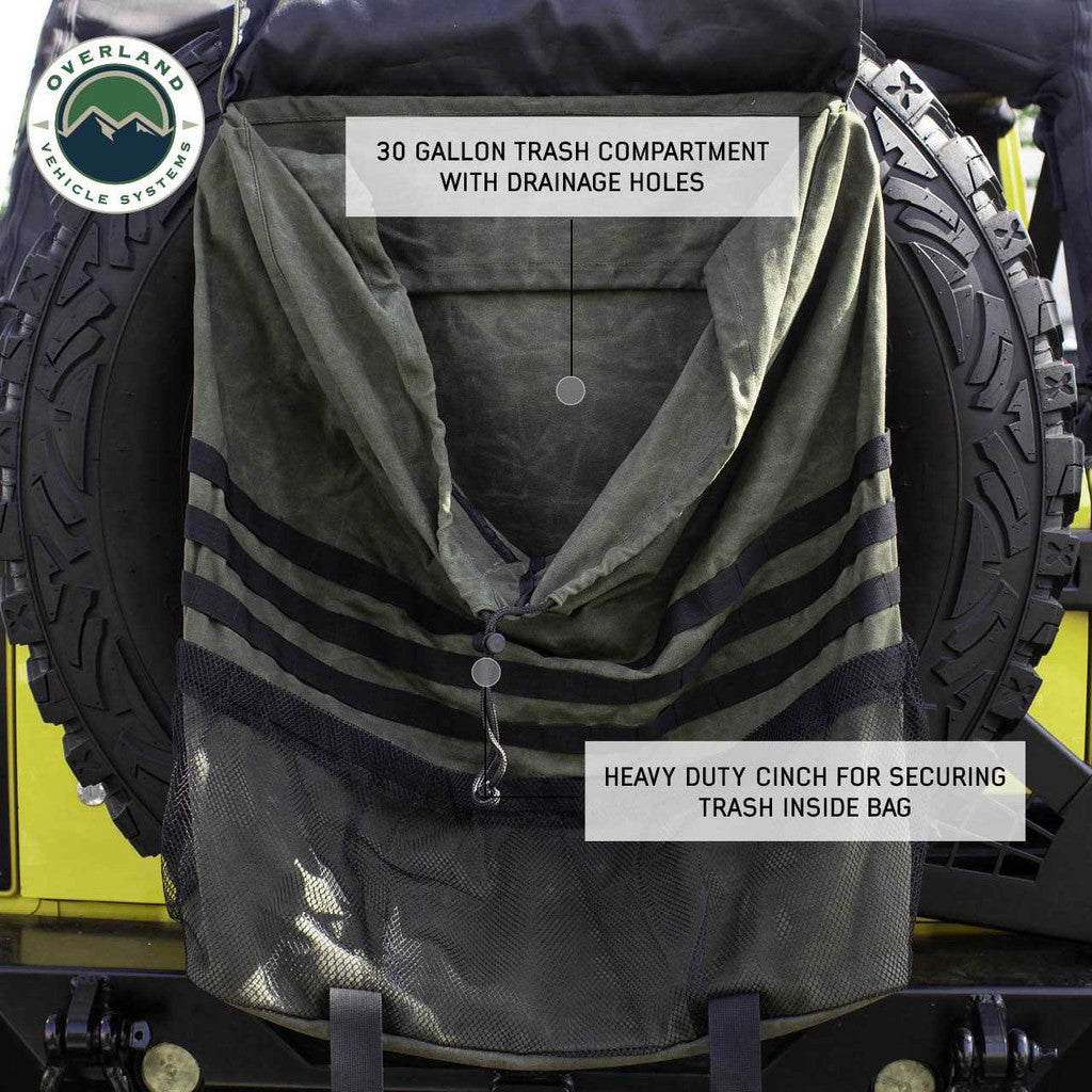 Overland Vehicle Systems Extra Large Trash Bag Tire Mount - #16 Waxed Canvas Universal