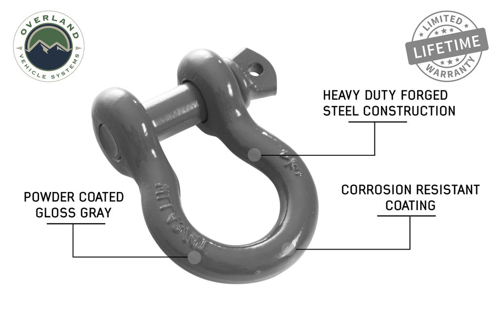 Overland Vehicle Systems Recovery Shackle 3/4" 4.75 Ton - Gray Universal