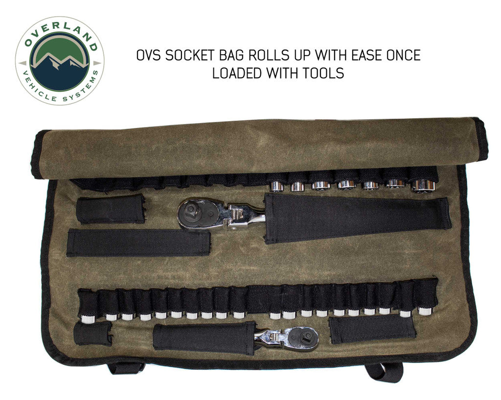 Overland Vehicle Systems Rolled Bag Socket Organizer With Handle And Straps - #16 Waxed Canvas Universal