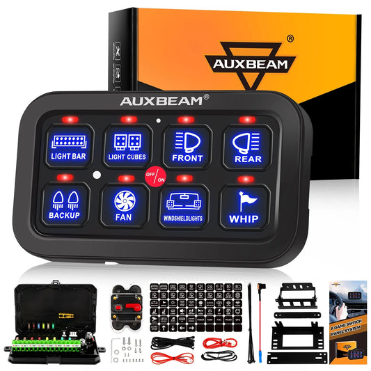 Auxbeam Switch Panel BA80 8 GANG LED SWITCH PANEL KIT AUTOMATIC DIMMABLE UNIVERSAL(ONE-SIDED OUTLET) BLUE